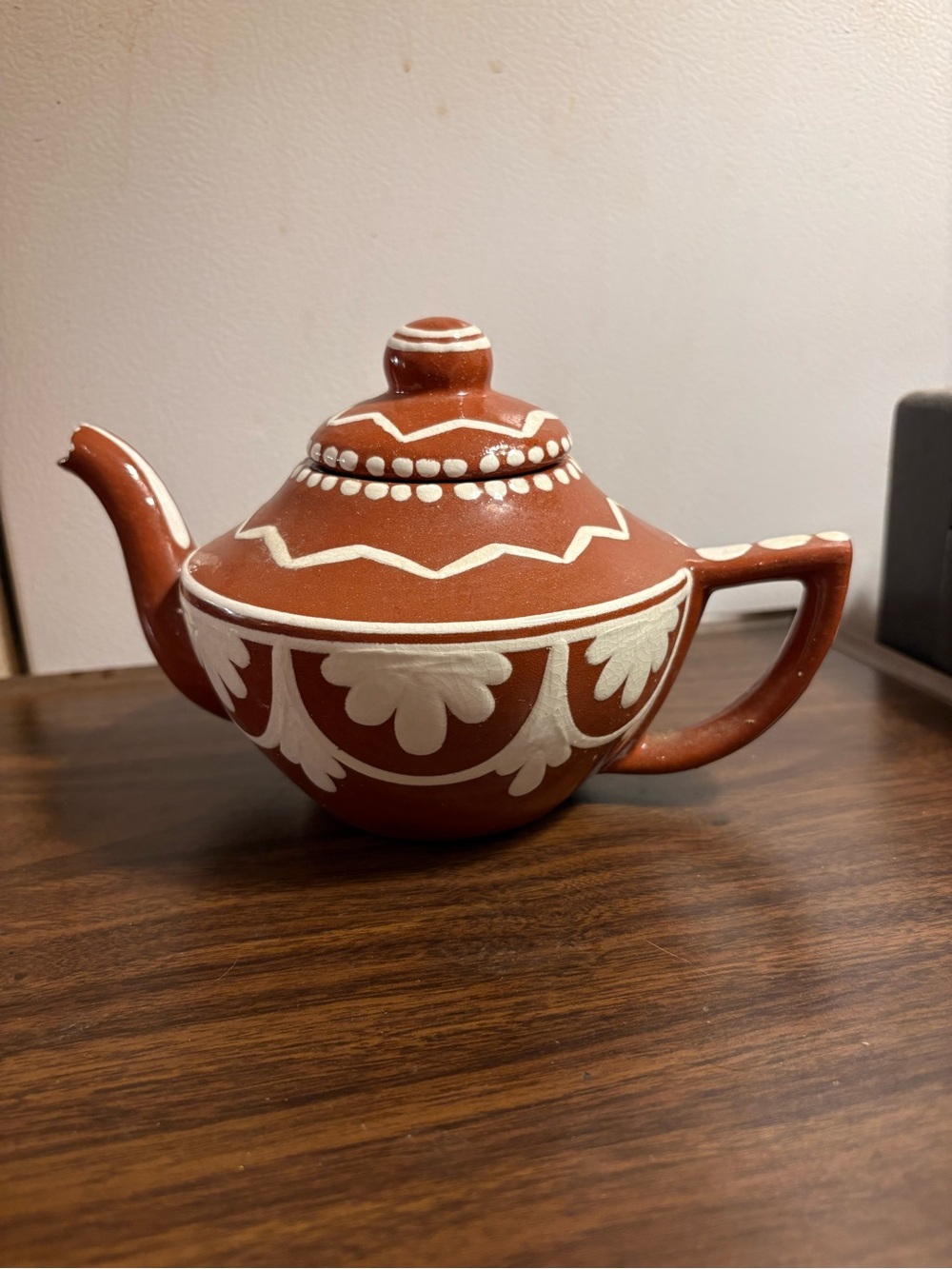 Obar Vintage Hand-Painted Terracotta Red Ceramic Teapot Accent - Decorative Home